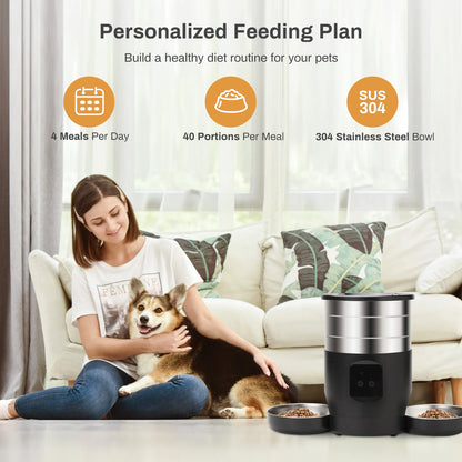 Distributeur automatique de Nourriture intelligent 4,5L – WiFi ou bouton programmable – Deux bols en acier inoxydable, alimentation à distance pour chats et chiens