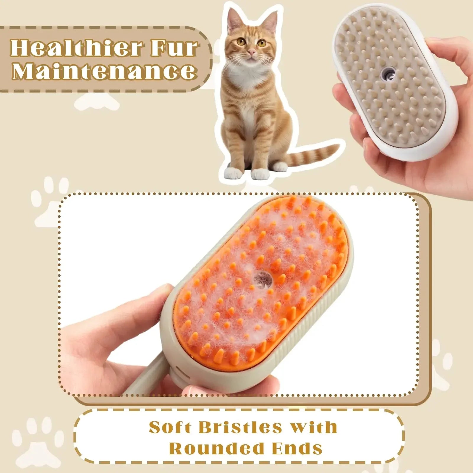 Brosse de Énergie à Vapeur 3 en 1 pour Chat et Chien, Peigne Pliable et Rotatif à un Bouton, Idéal pour le Bain et l'Épilation des Poils MyPetOnlyPlus