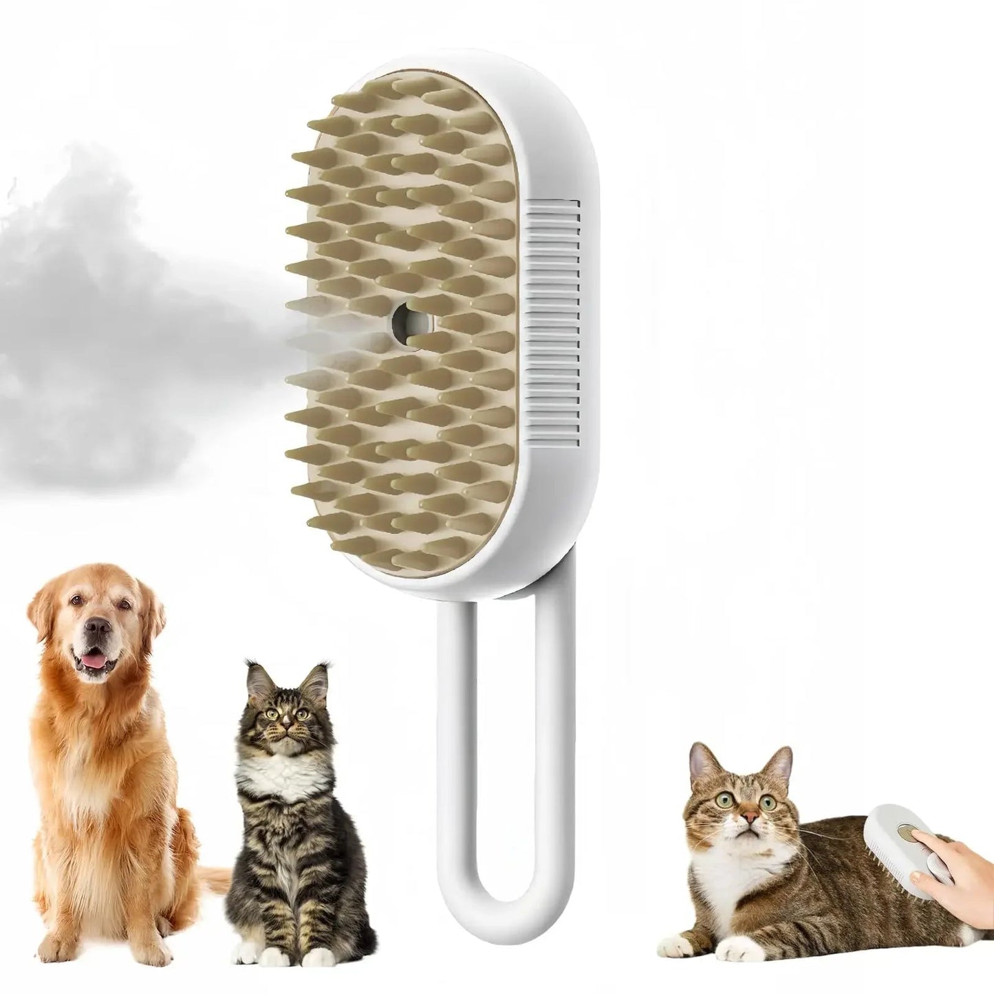 Brosse de Énergie à Vapeur 3 en 1 pour Chat et Chien, Peigne Pliable et Rotatif à un Bouton, Idéal pour le Bain et l'Épilation des Poils MyPetOnlyPlus