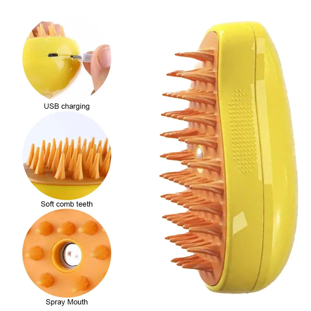 Brosse de Énergie à Vapeur 3 en 1 pour Chat et Chien, Peigne Pliable et Rotatif à un Bouton, Idéal pour le Bain et l'Épilation des Poils MyPetOnlyPlus