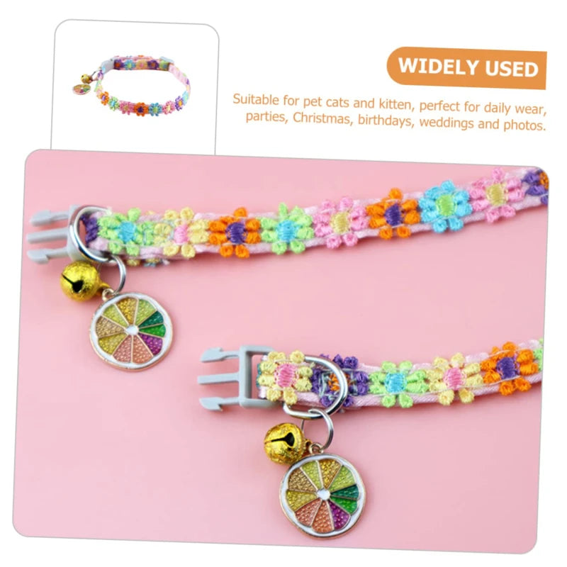 Collier de chat à fleurs arc-en-ciel, avec cloche, chaton, chiot, boucle réglable, dentelle colorée, accessoires pour chiens MyPetOnlyPlus