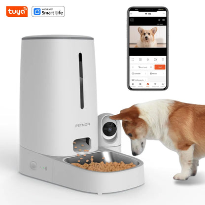 Distributeur automatique de nourriture 4L pour chats et chiens – Contrôle WiFi, bols en acier inoxydable, alarme de niveau bas