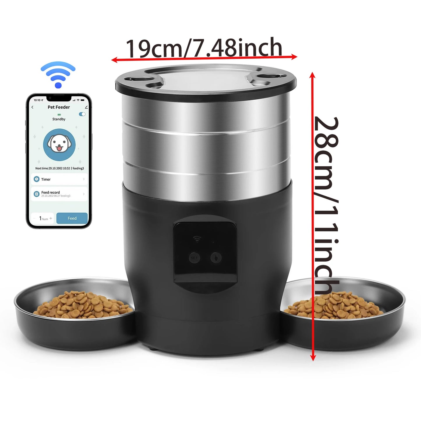 Distributeur automatique de Nourriture intelligent 4,5L – WiFi ou bouton programmable – Deux bols en acier inoxydable, alimentation à distance pour chats et chiens