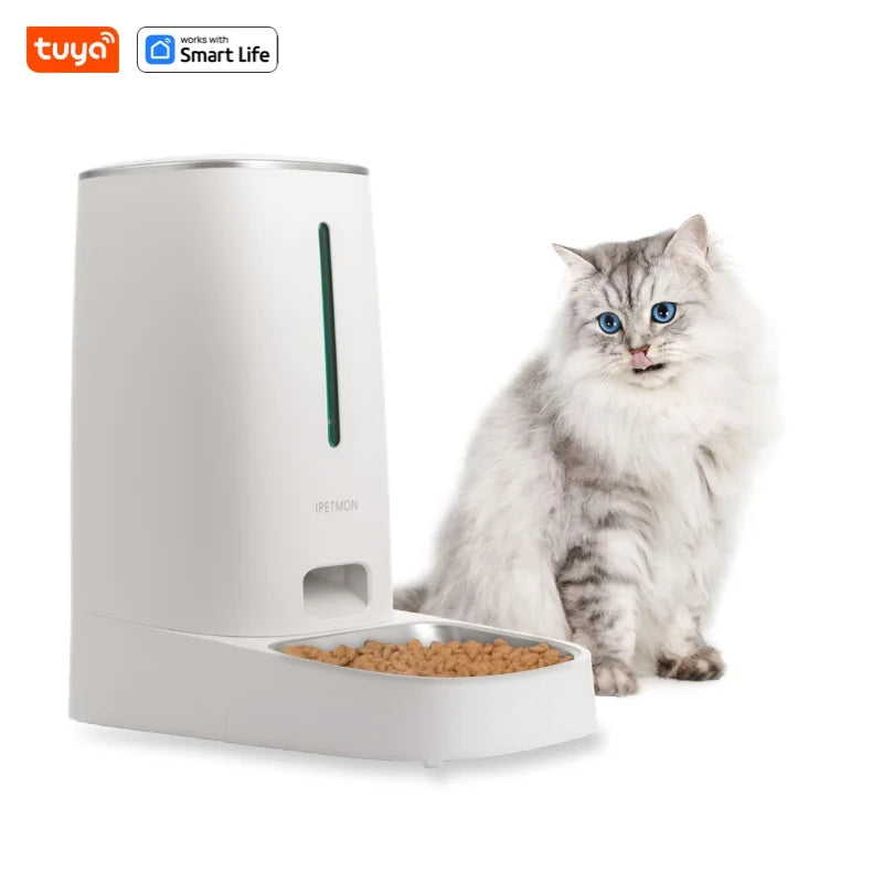 Distributeur automatique de nourriture 4L pour chats et chiens – Contrôle WiFi, bols en acier inoxydable, alarme de niveau bas