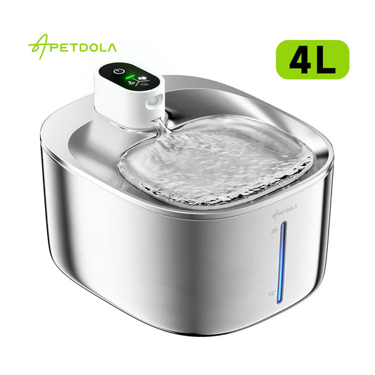 4L Fontaine a Eau Chat sans Fil en Acier Inoxydable, APETDOLA Fontaine à Eau pour Chat avec Capteur Automatique, Ultra Silencieux avec Batterie 4000 mAh, Multi-Filtration, Lavable au Lave-Vaisselle MyPetOnlyPlus