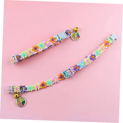 Collier de chat à fleurs arc-en-ciel, avec cloche, chaton, chiot, boucle réglable, dentelle colorée, accessoires pour chiens MyPetOnlyPlus