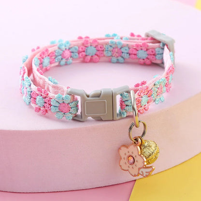 Collier de chat à fleurs arc-en-ciel, avec cloche, chaton, chiot, boucle réglable, dentelle colorée, accessoires pour chiens MyPetOnlyPlus