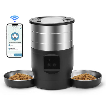 Distributeur automatique de Nourriture intelligent 4,5L – WiFi ou bouton programmable – Deux bols en acier inoxydable, alimentation à distance pour chats et chiens