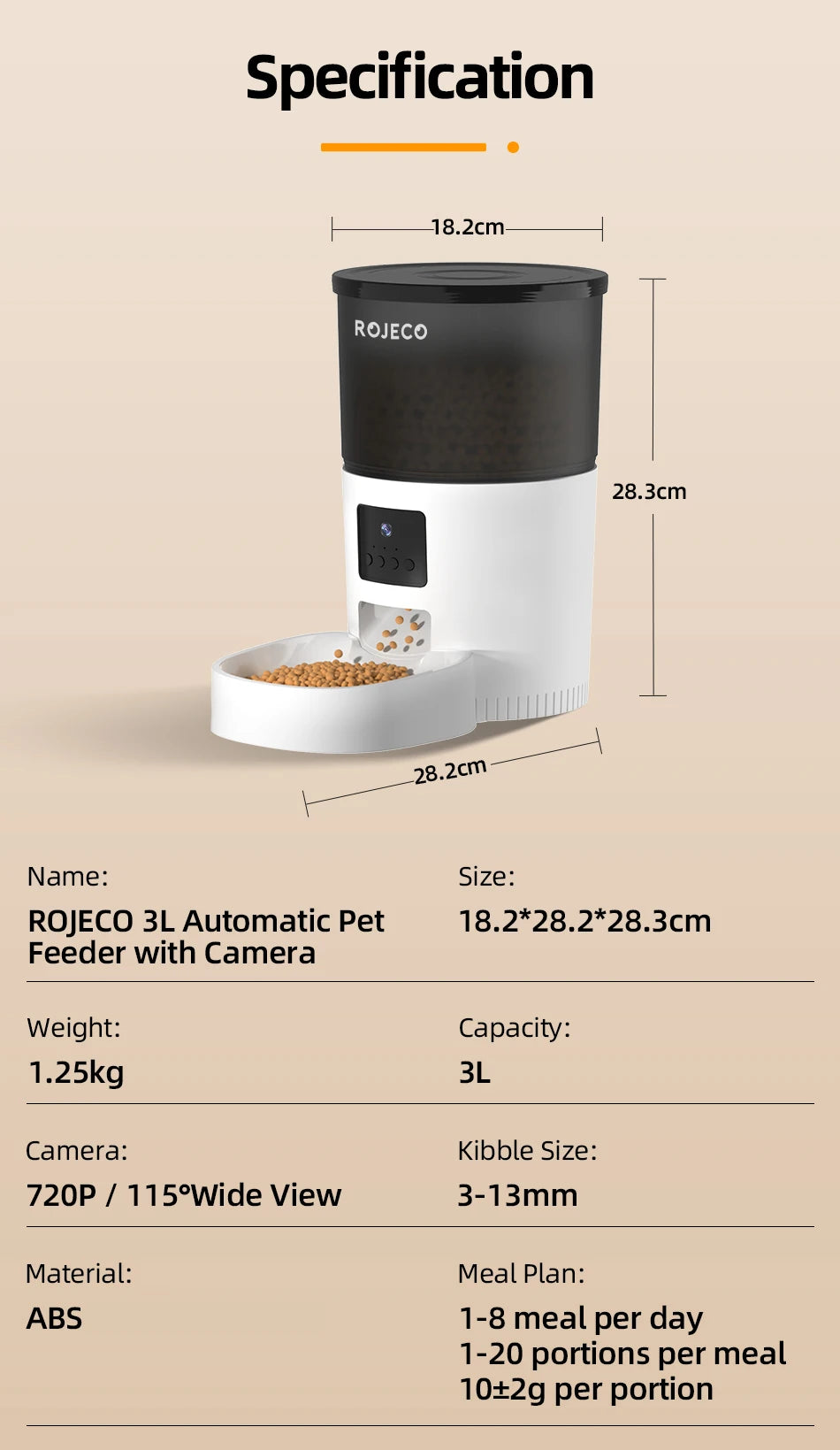 Distributeur automatique de nourriture 3L avec caméra – WiFi rechargeable, programmation et alimentation à distance – Idéal pour chats et chiens