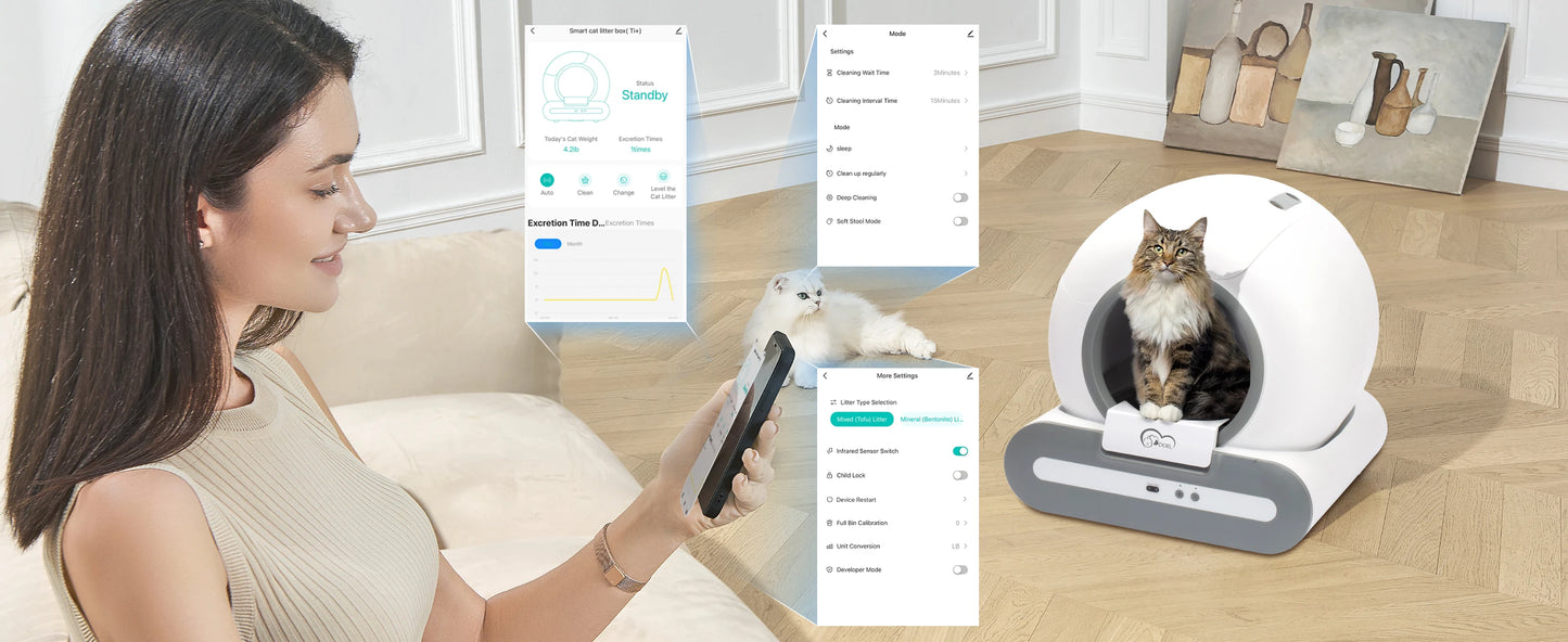 Bac à litière automatique pour chat – Autonettoyant avec contrôle par application – Idéal pour grands chats et foyers multi-chats