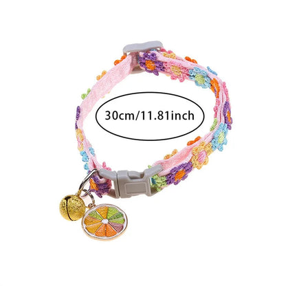 Collier de chat à fleurs arc-en-ciel, avec cloche, chaton, chiot, boucle réglable, dentelle colorée, accessoires pour chiens MyPetOnlyPlus